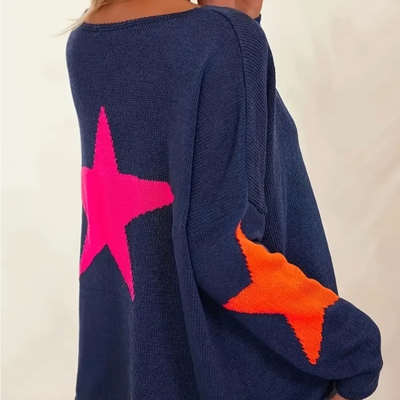 Neon Stars Long Sleeve Top Sweatshirt - Picture 3 of 4